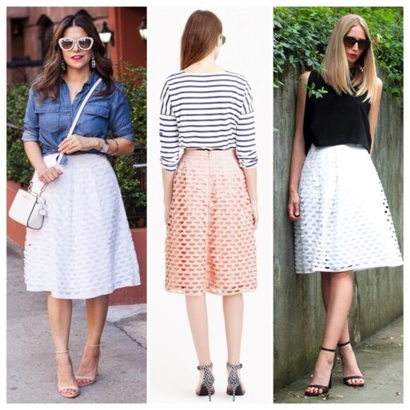 J.Crew | White Laser Cut Circle Midi Skirt - Picture 2 of 13